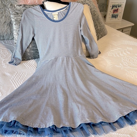Matilda Jane Fit and Flare Ruffle Hem Blue Knit Dress Scoop Neck Women S - Picture 3 of 15